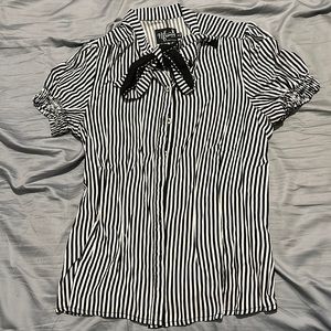 Hellbunny black and white striped puff sleeve blouse